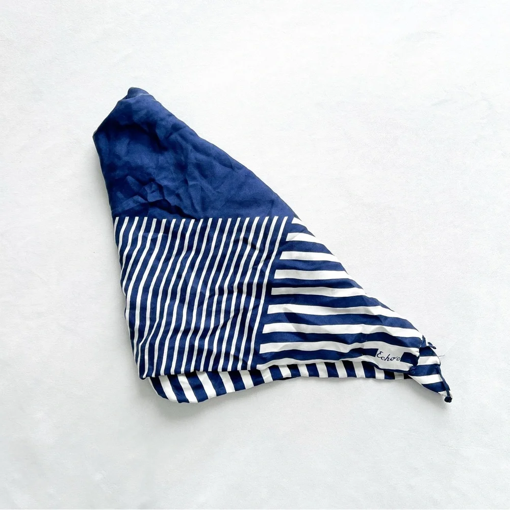 Echo Silk Navy and Ivory White Striped Scarf